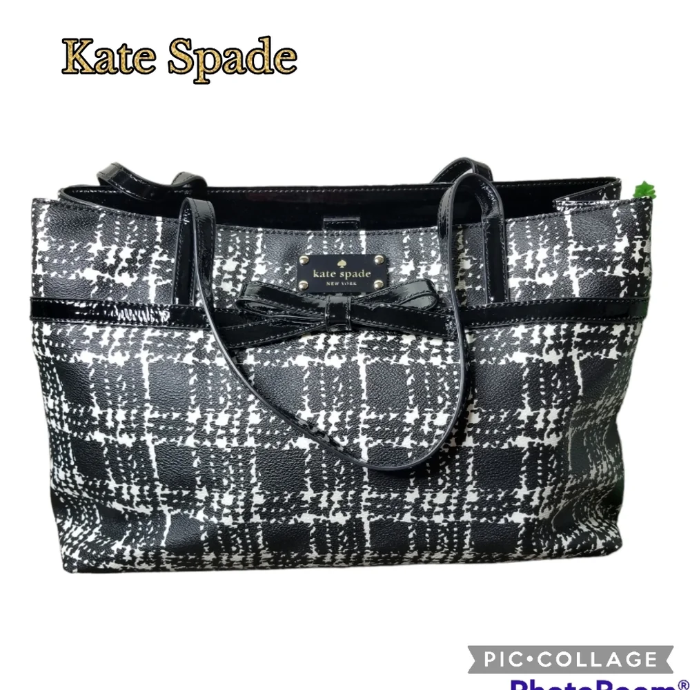 Kate Spade Helena bag purse tote large patent leather plaid fabric